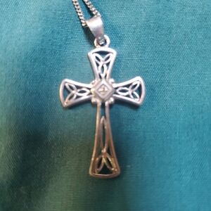 Sterling 925 silver Cluster Diamond 1.5" cross pendant & 18" - 925 Link Chain